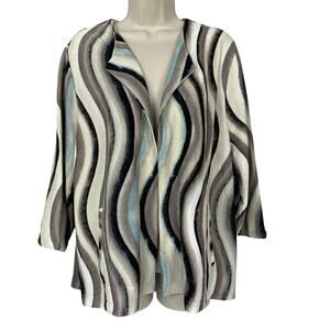 Chicos Easywear Jacket Womens 3 Brown Wavy Stripe Knit Open Coastal Casual XL 1X